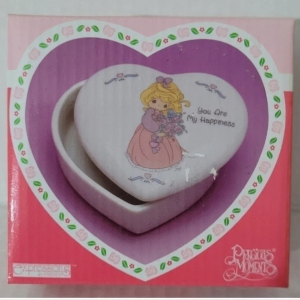 Vintage 1995 Precious Moments Jewelry Box Heart Shaped White Pink (NEW)